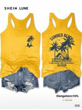 SHEIN Yellow Palm Tree Graphic Racerback Tank